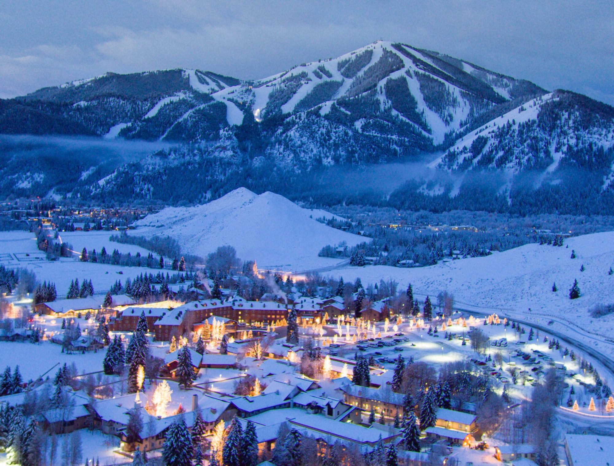 aeriel view of Sun Valley ski resort during winter