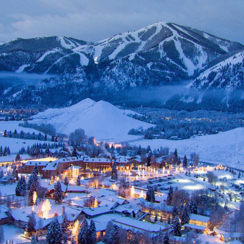 aeriel view of Sun Valley ski resort during winter