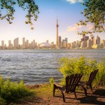 View of Toronto Cityscape during sunset taken from Toronto Central Island