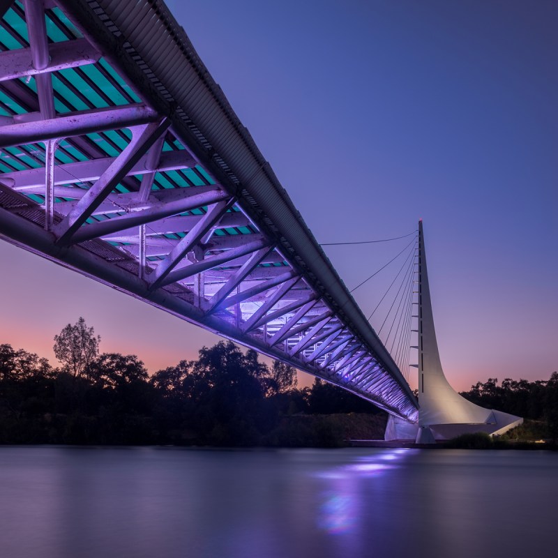 Sundial Bridge in Redding, California at night.