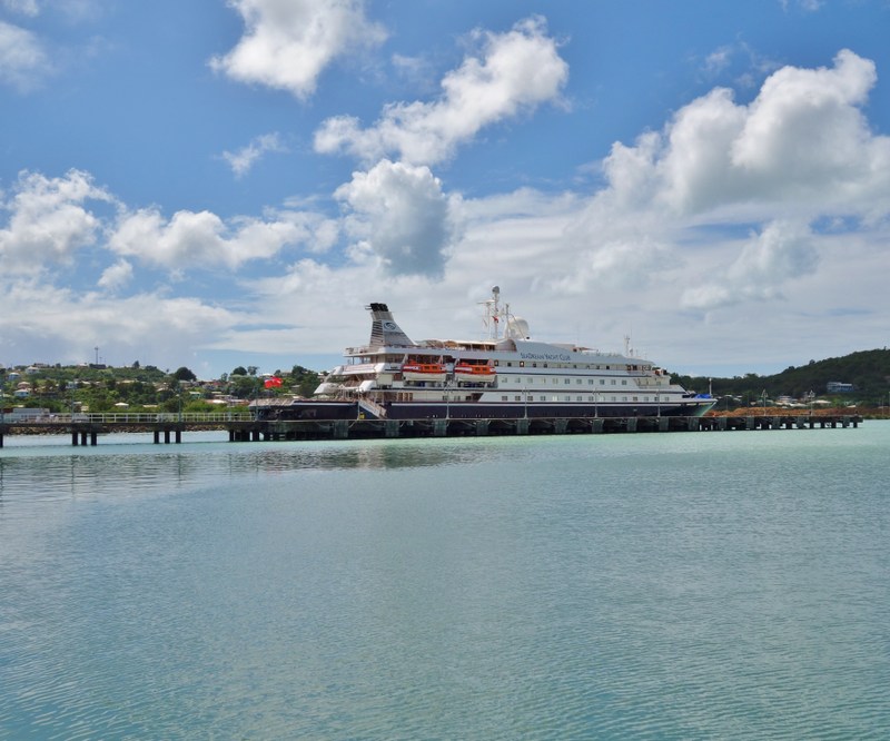Seadream cruise ship in port of Antigua