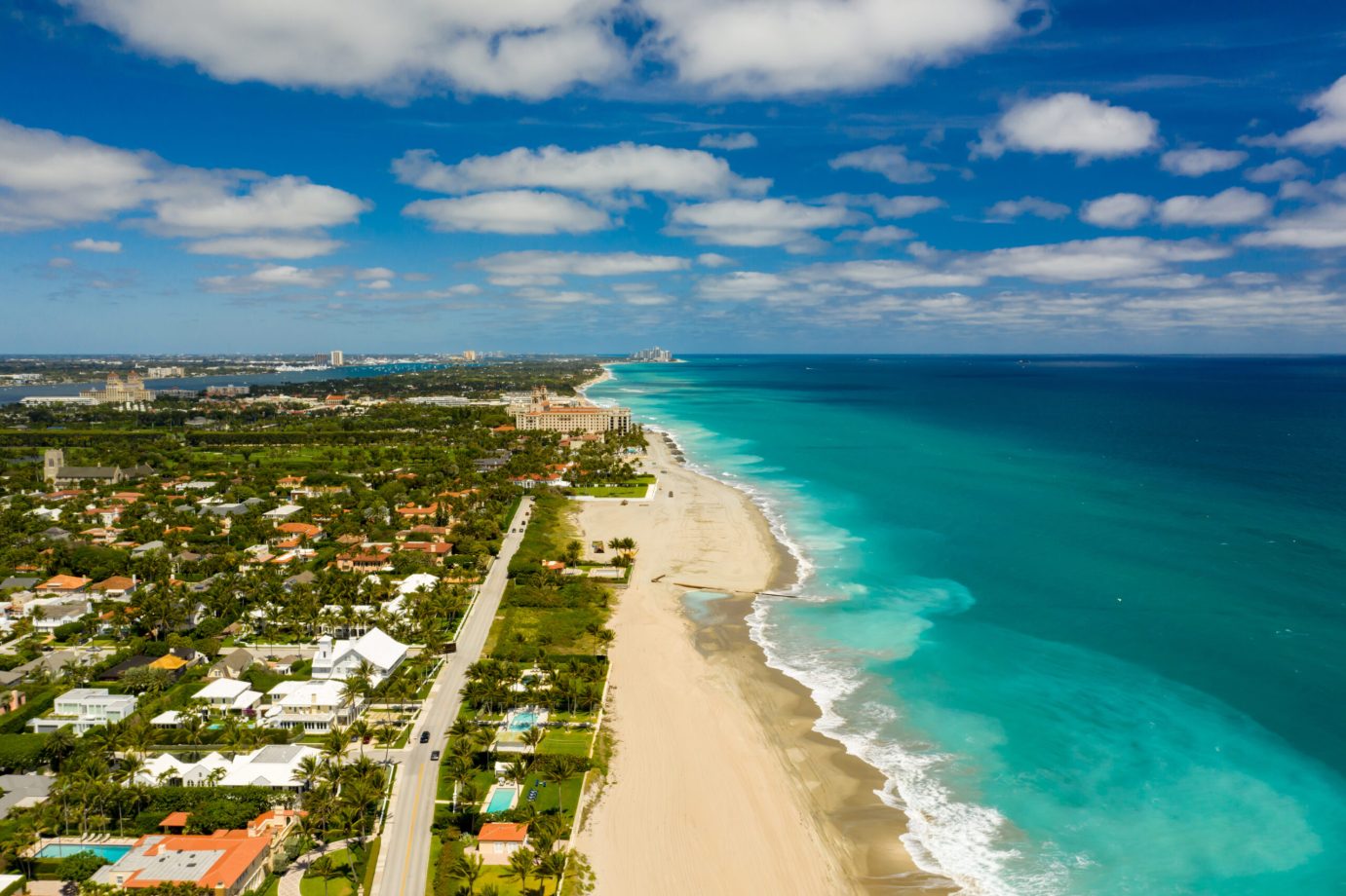 view of mansions along Atlantic coast beach in West Palm Beach, Florida