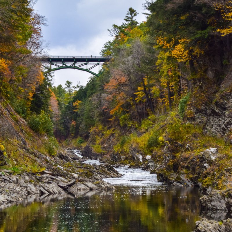 The Quechee Gorge Bridge high over the Ottauquechee River in Quechee State Park in Vermont