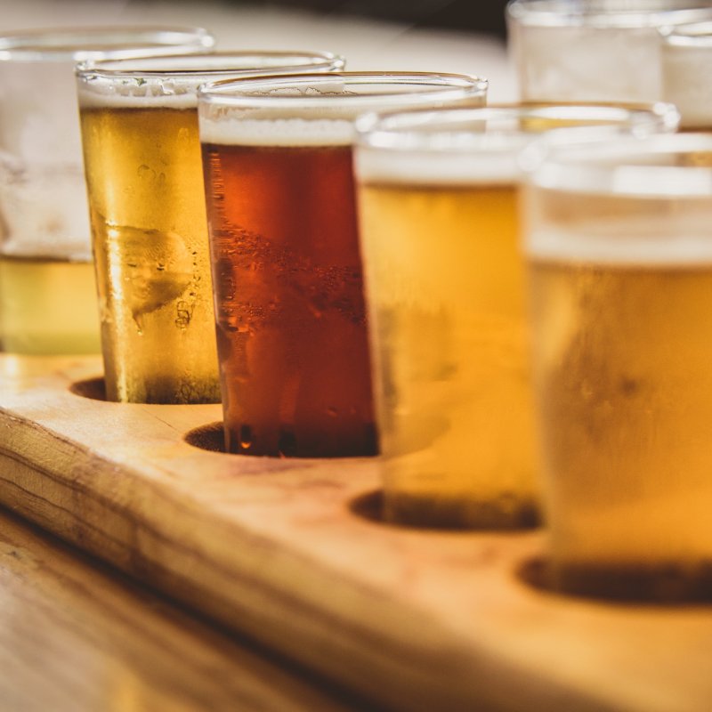 A beer flight from a craft brewery.