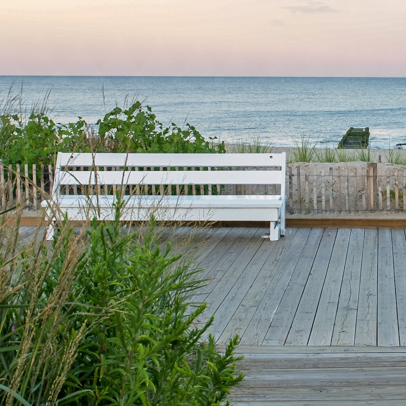 A bench at Rehoboth Beach in Delaware.