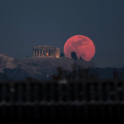 A Blood Moon rising over Athens, Greece.