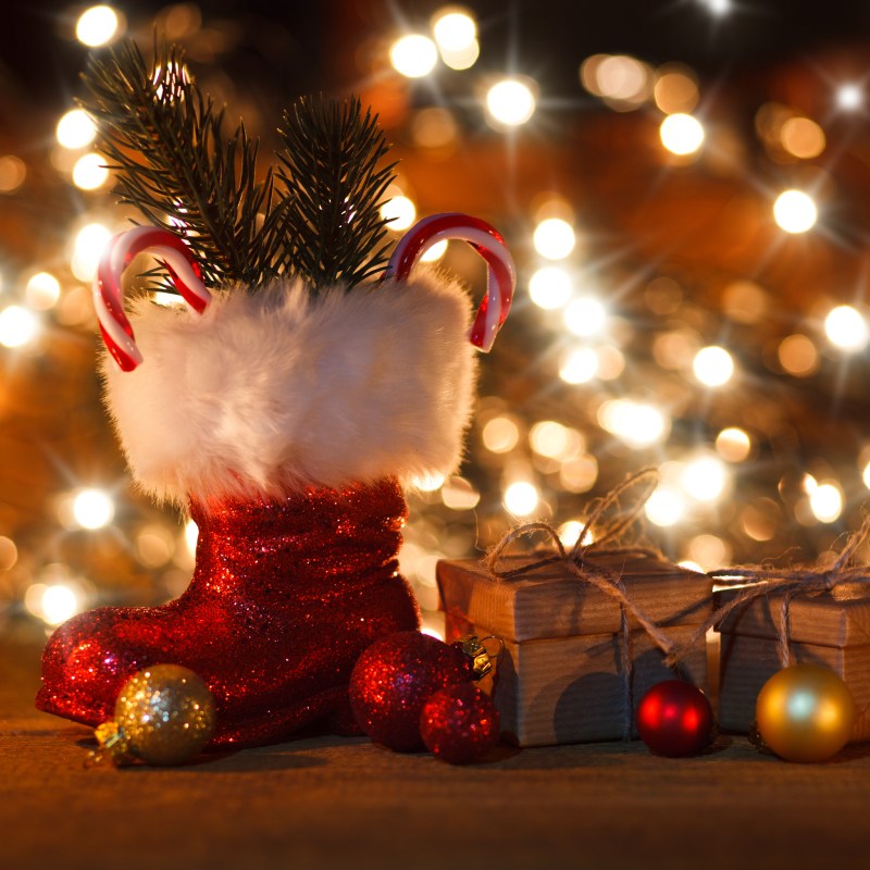 A boot and festive decorations for St. Nicholas Day.