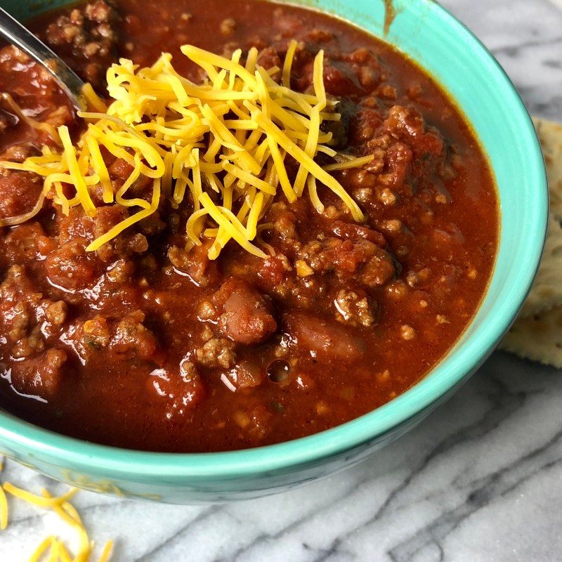 A bowl of homemade chili.