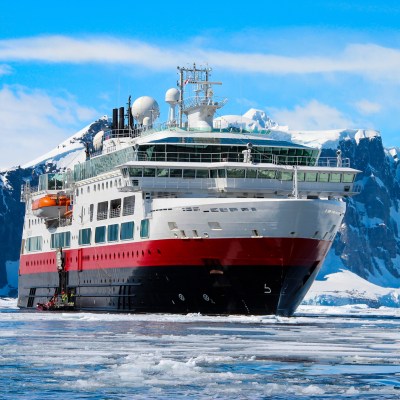 A cruise ship in Antarctica.