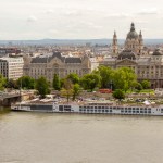 A Danube river cruise boat in Budapest, Hungary.