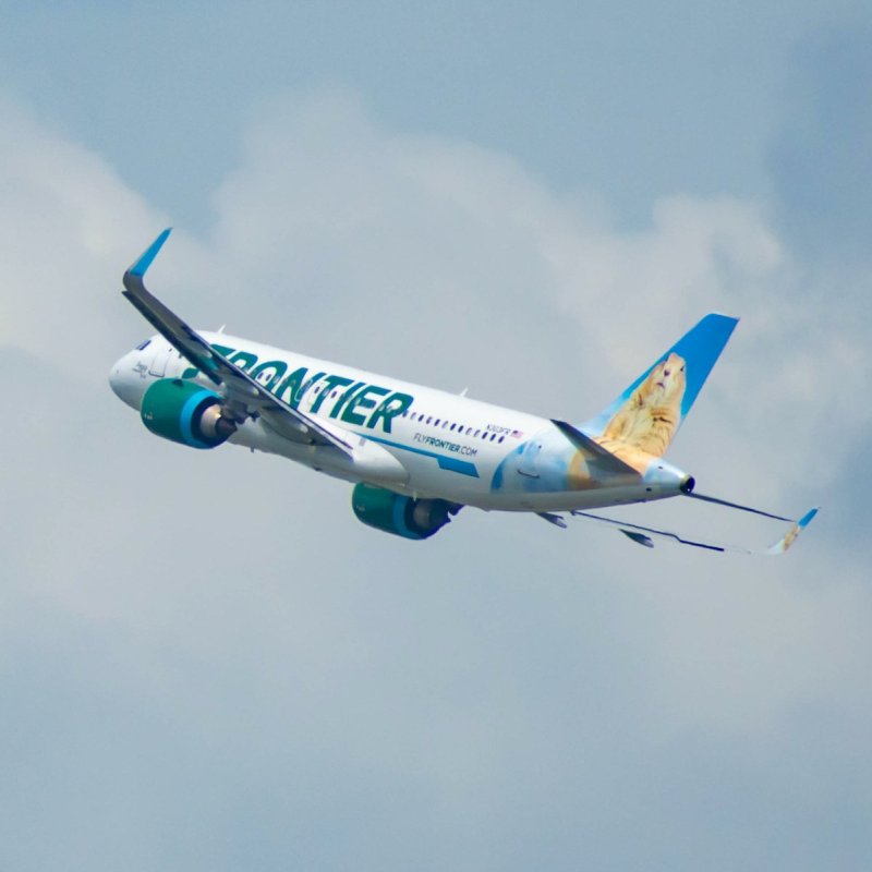 A Frontier plane in flight.