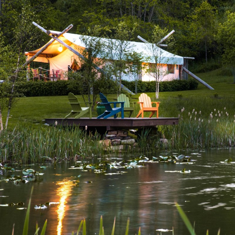 A glamping tent at The Depot Lodge in Virginia.