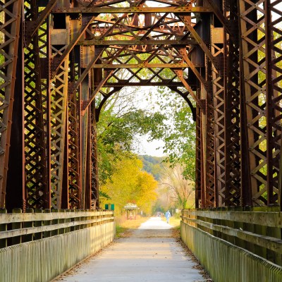 A historic railroad bridge along the Katy Trail in Missouri.
