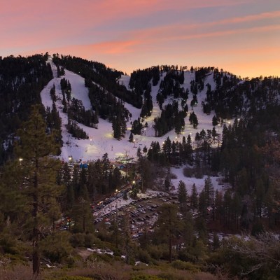 A night on the ski slopes at Mountain High Resort in Wrightwood, California.