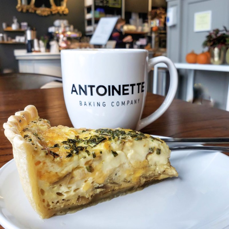 A quiche and coffee from Antoinette Baking Co. in Tulsa.