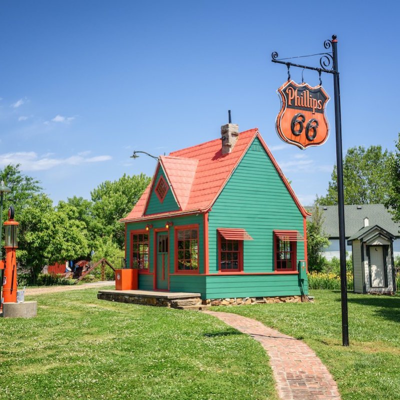 A restored vintage gas station.