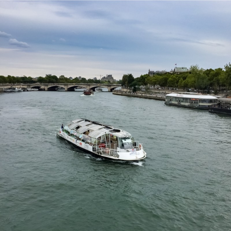 A river cruise by Batobus in Paris, France.