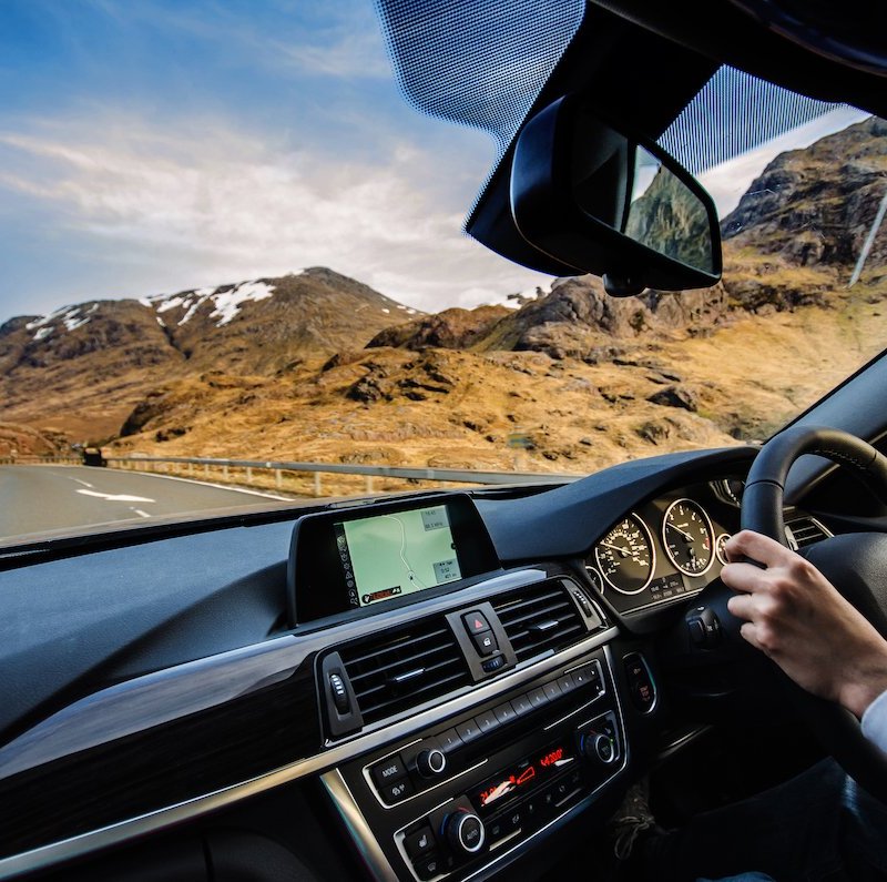 A scenic drive through the Scottish Highlands.