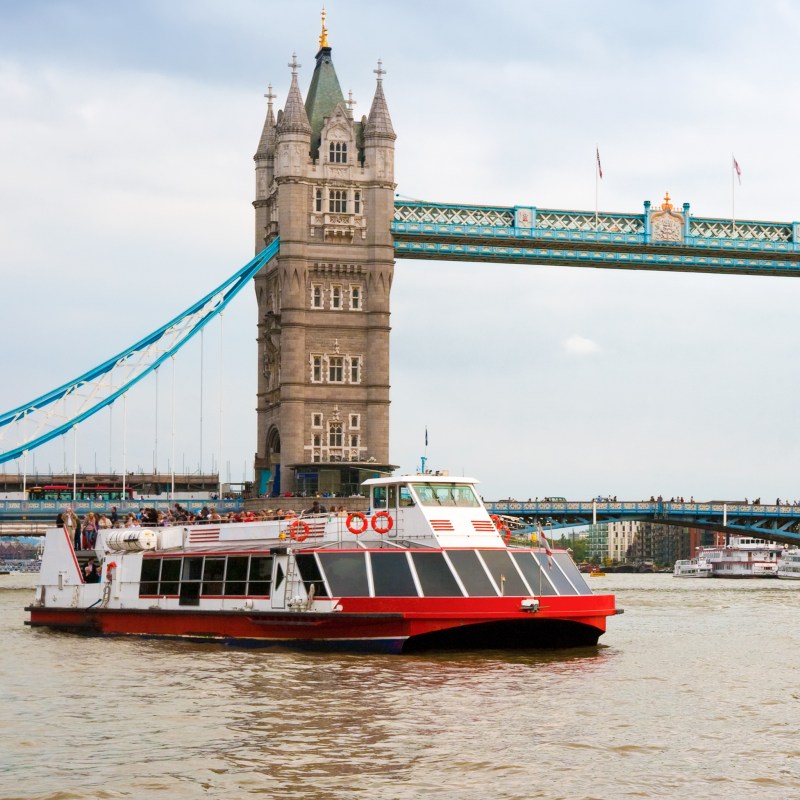 A sightseeing cruise on the River Thames in London.