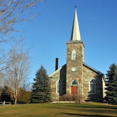 A stone church in Dunham, Quebec.