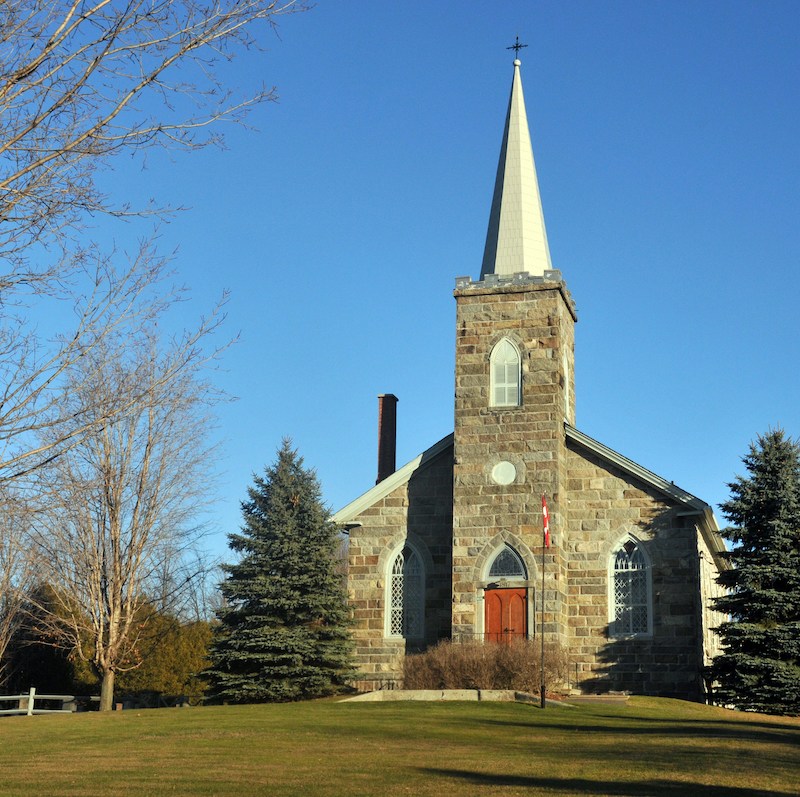 A stone church in Dunham, Quebec.