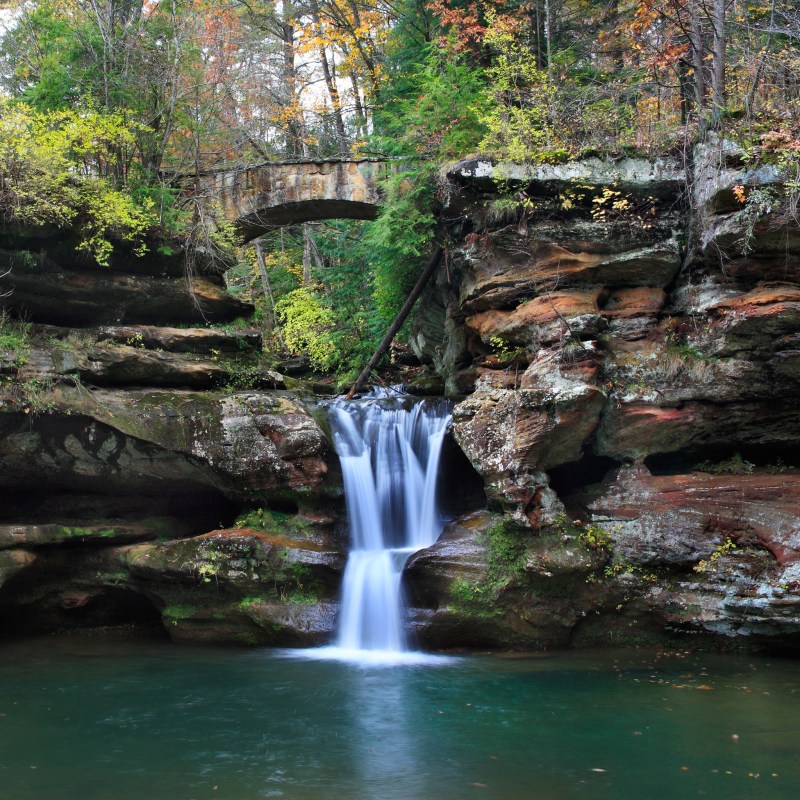 A waterfall at Old Man's Cave in Hocking Hills State Park.