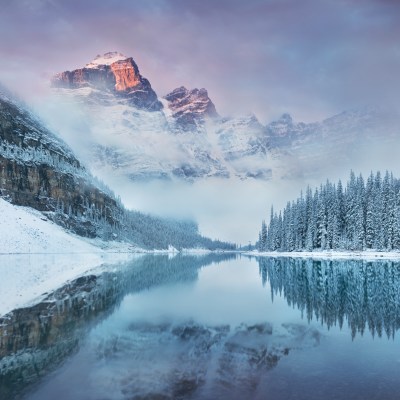 A winter day in Moraine Lake in Banff National Park.