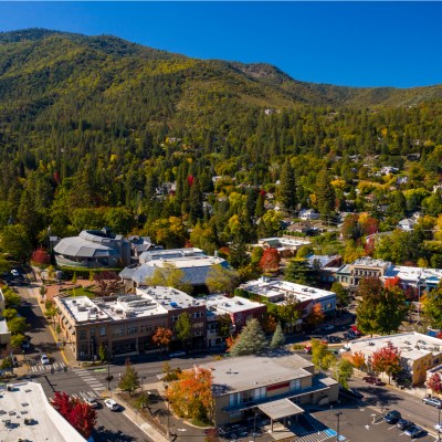 Aerial view of Ashland, Oregon.