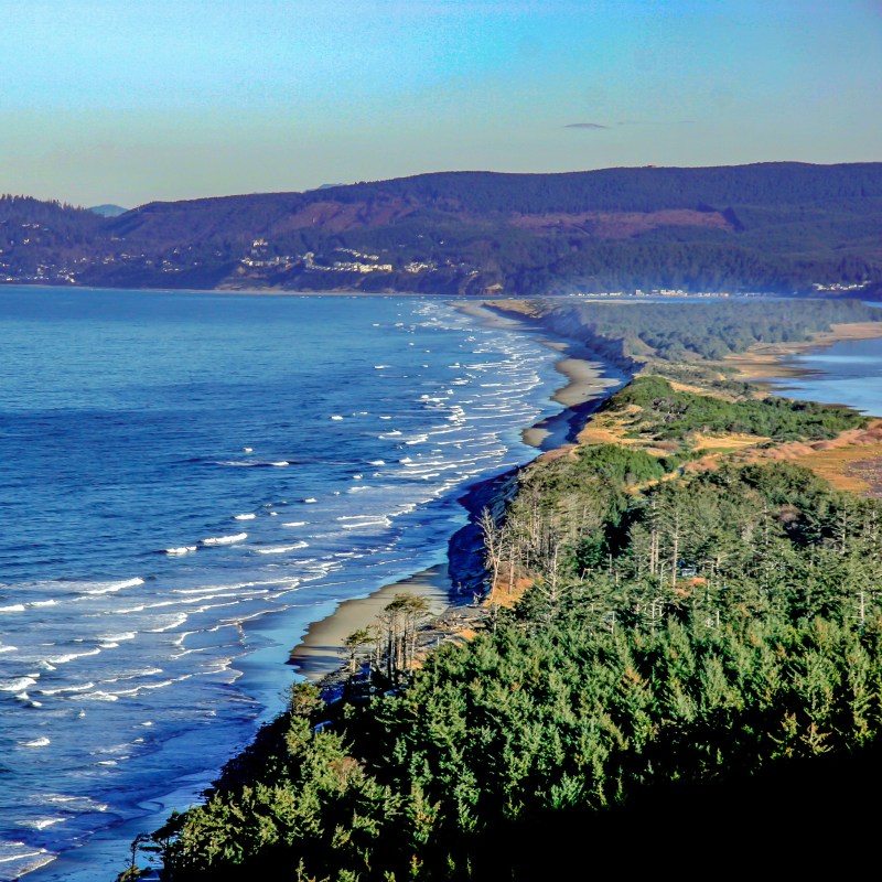 Aerial view of Bayocean Peninsula in Tillamook County, Oregon.