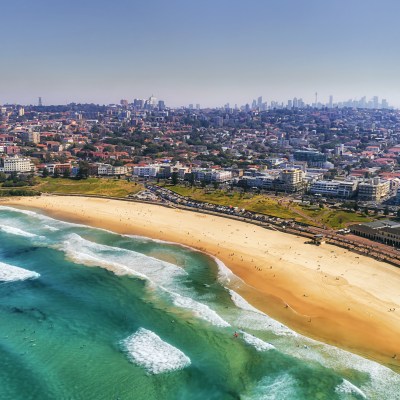 Aerial view of Bondi Beach in Australia.