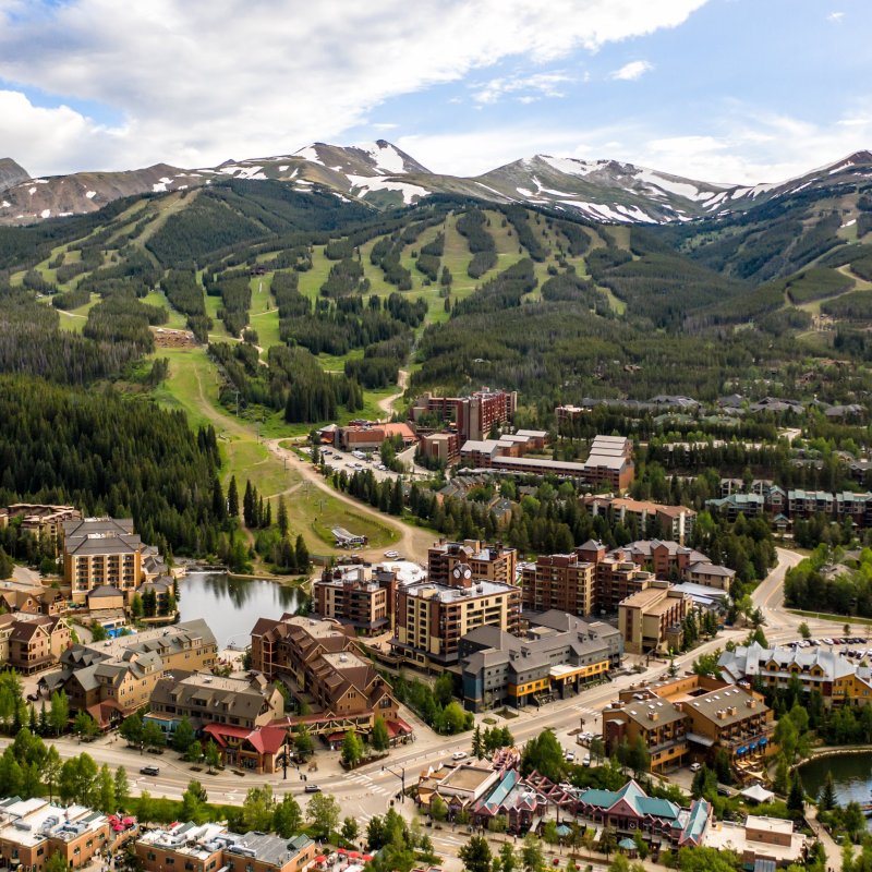 Aerial view of Breckenridge, Colorado, during the summer.