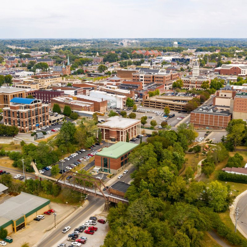 Aerial view of Clarksville, Tennessee.