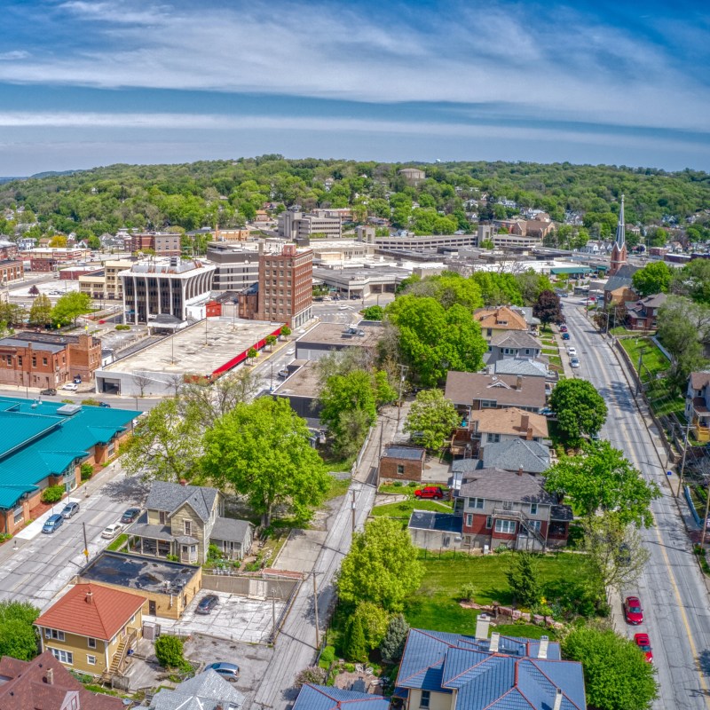 Aerial view of downtown Council Bluffs, Iowa.