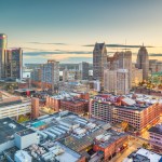 Aerial view of downtown Detroit, Michigan.