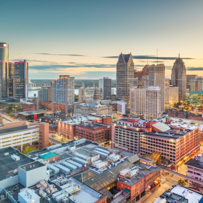 Aerial view of downtown Detroit, Michigan.