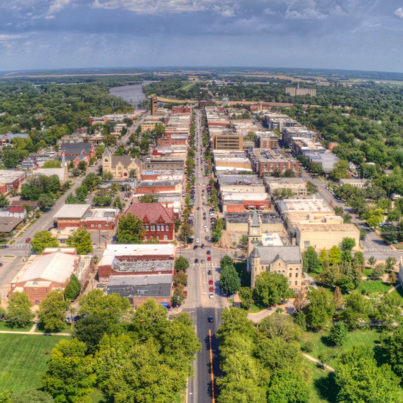 Aerial view of Lawrence, Kansas.