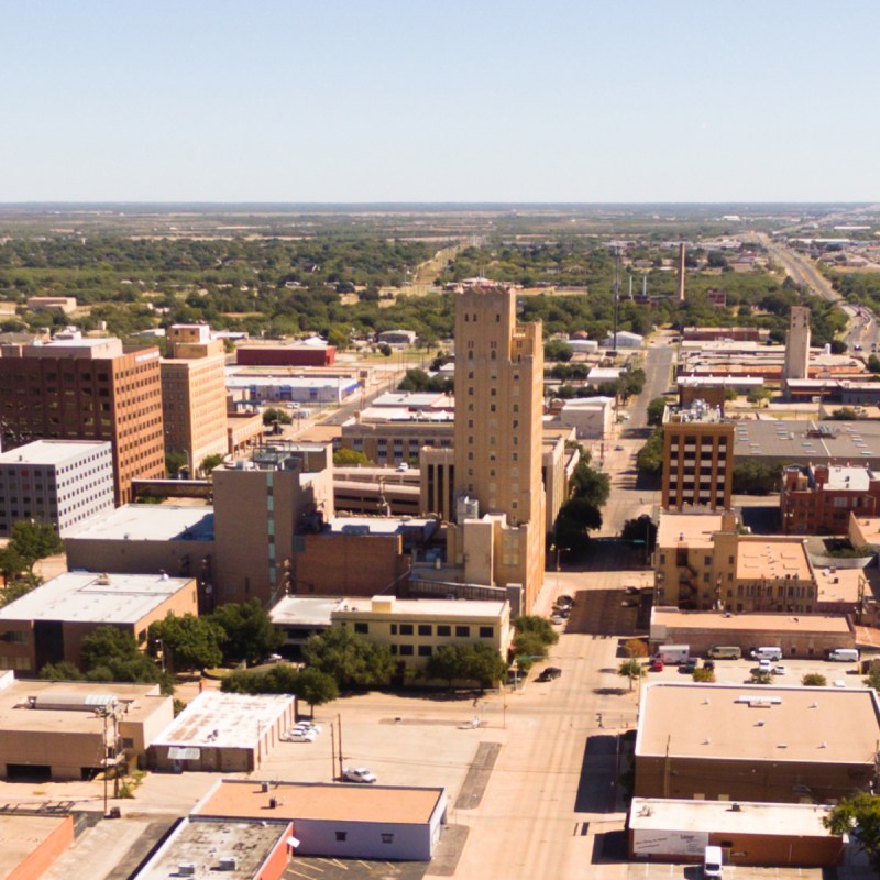 Aerial view of Lubbock, Texas.