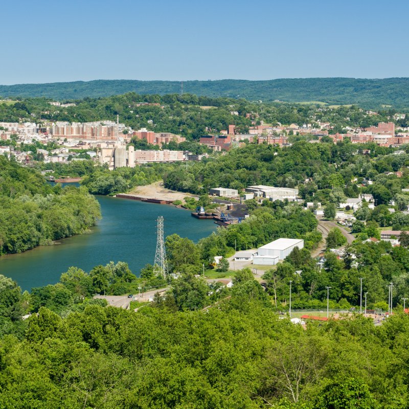Aerial view of Morgantown, West Virginia.