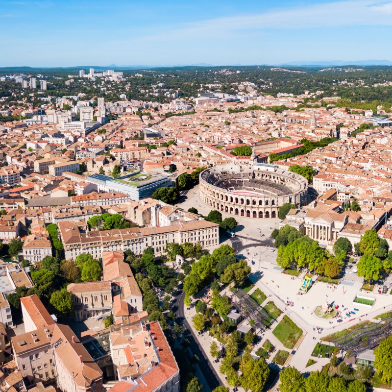Aerial view of Nimes Arena in France.