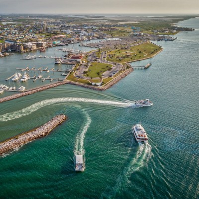 Aerial view of Port Aransas in Texas.