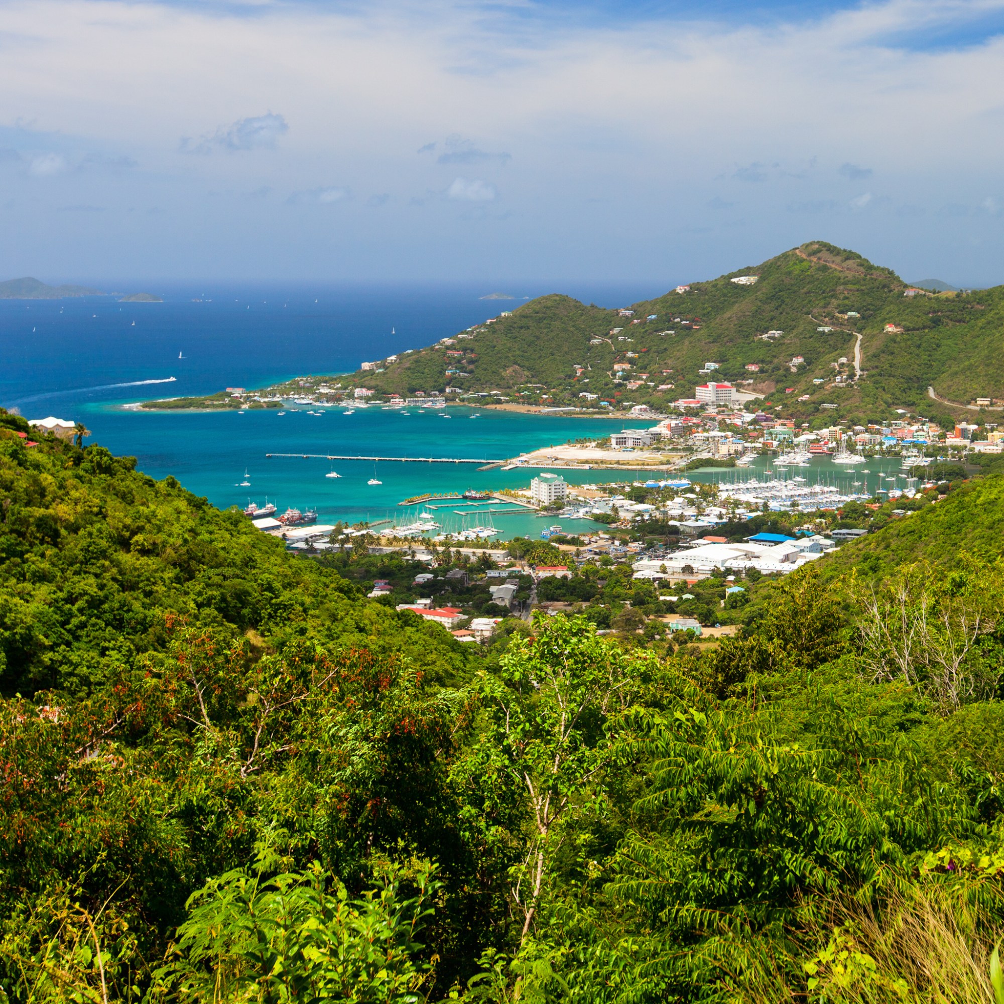 Aerial view of Road Town in Tortola, British Virgin Islands.