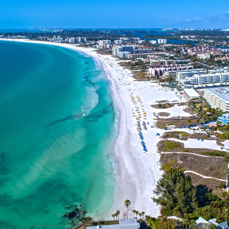 Aerial view of Siesta Key beach in Florida.