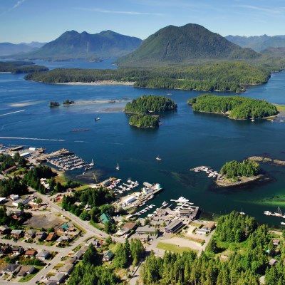 Aerial view of Tofino, Canada.