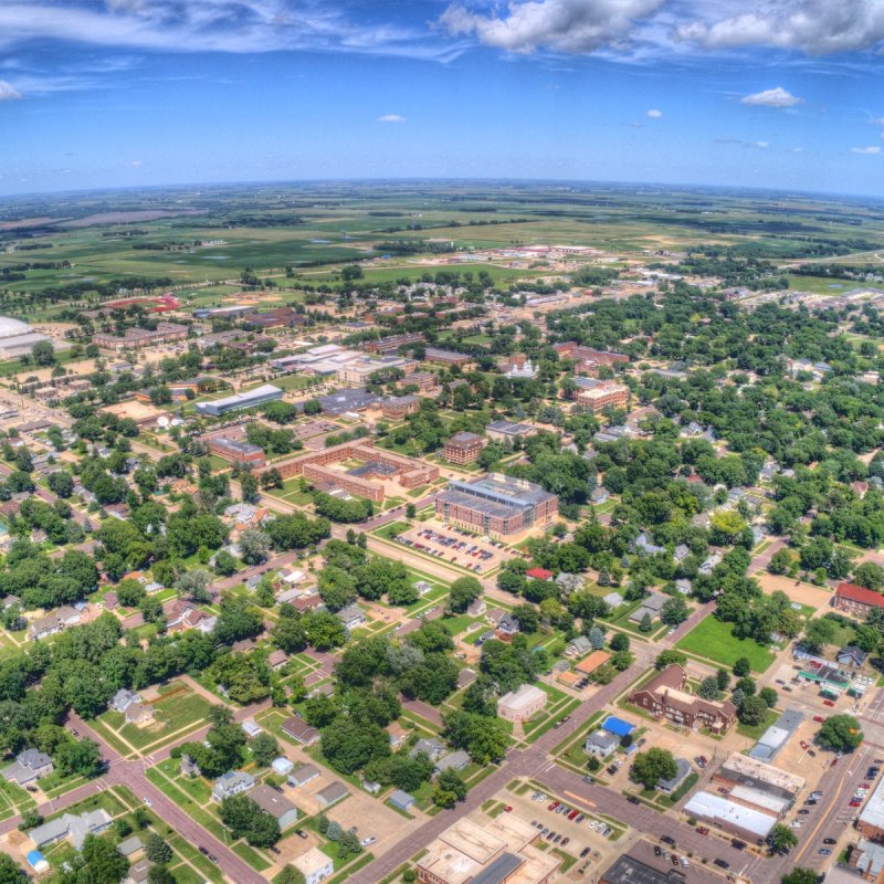 Aerial view of Vermillion, South Dakota.