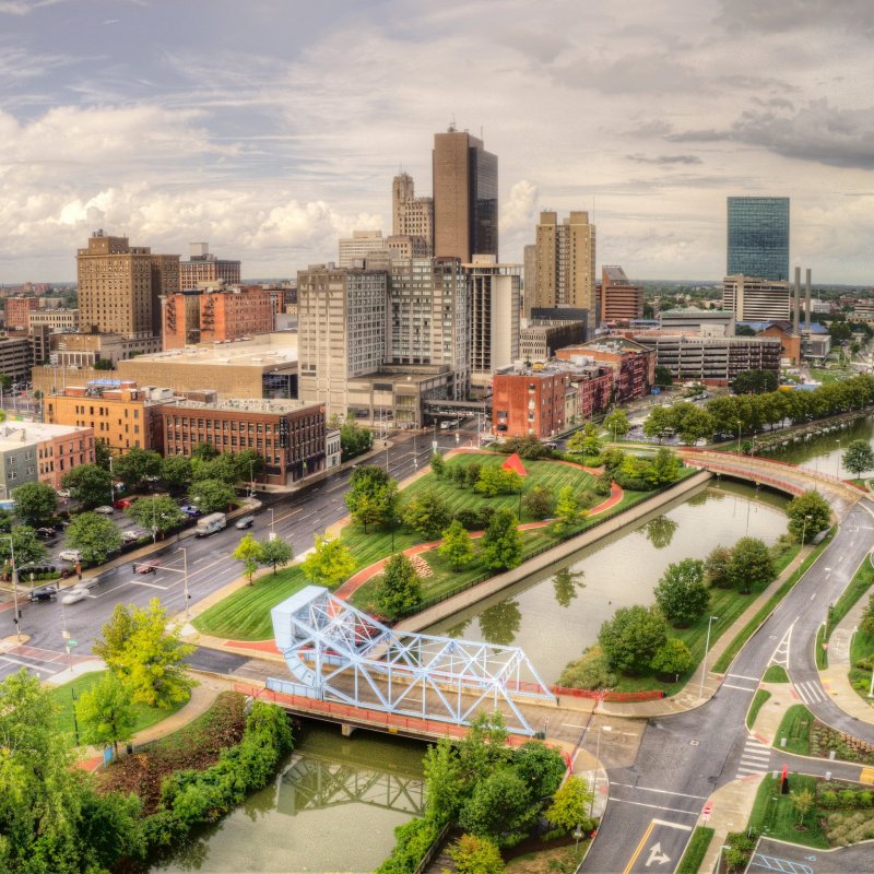 Aerial views of downtown Toledo, Ohio.