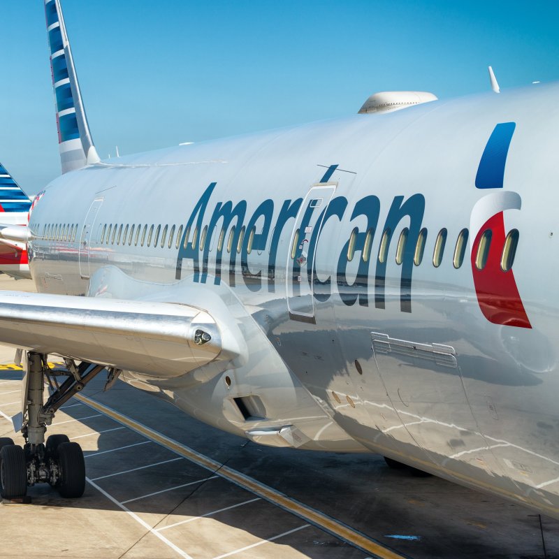 An American Airlines plane at an airport.