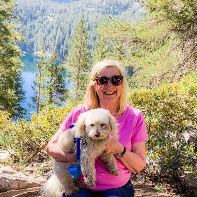 Author and her dog, Crystal Lake in Mammoth.