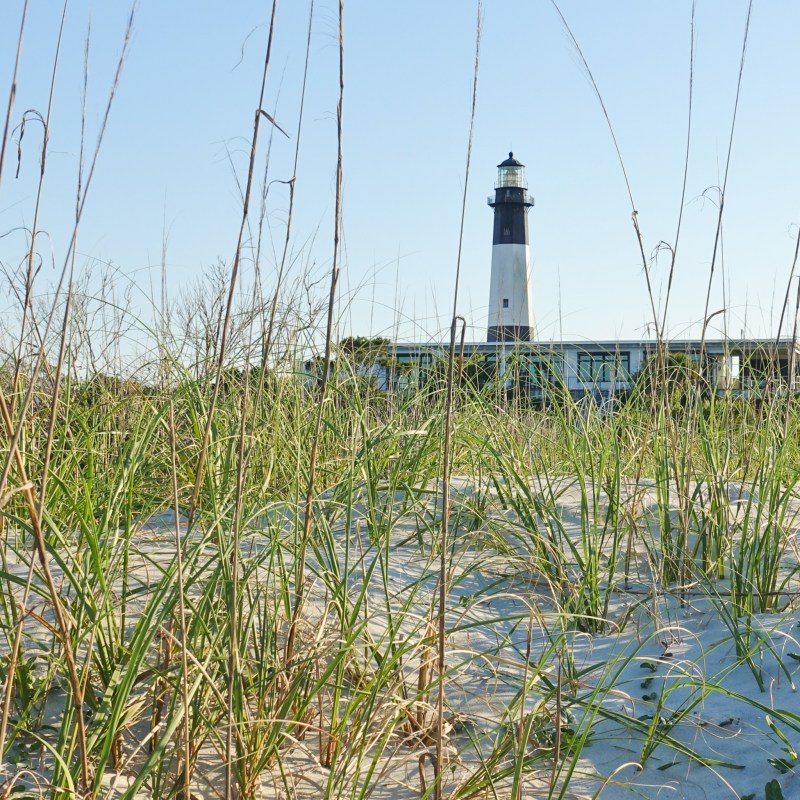 Beach and lighthouse views on Tybee Island in Georgia.
