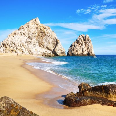 Beach views and rock formations in Cabo San Lucas.