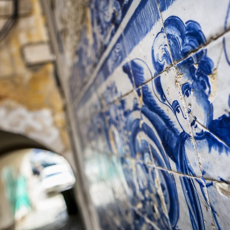 Blue and white tiles in Portugal.